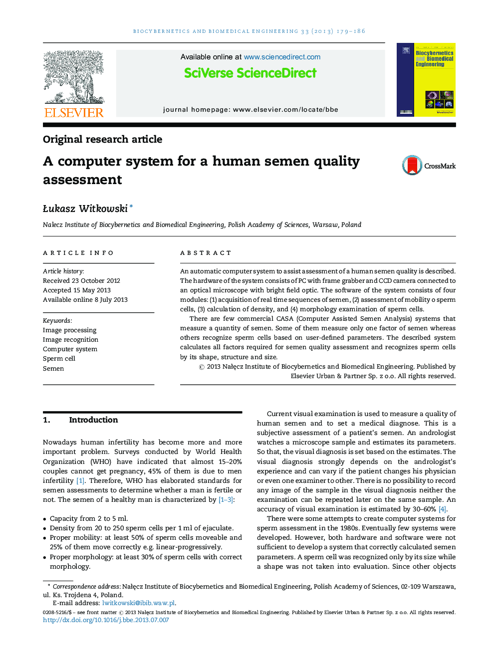 A computer system for a human semen quality assessment