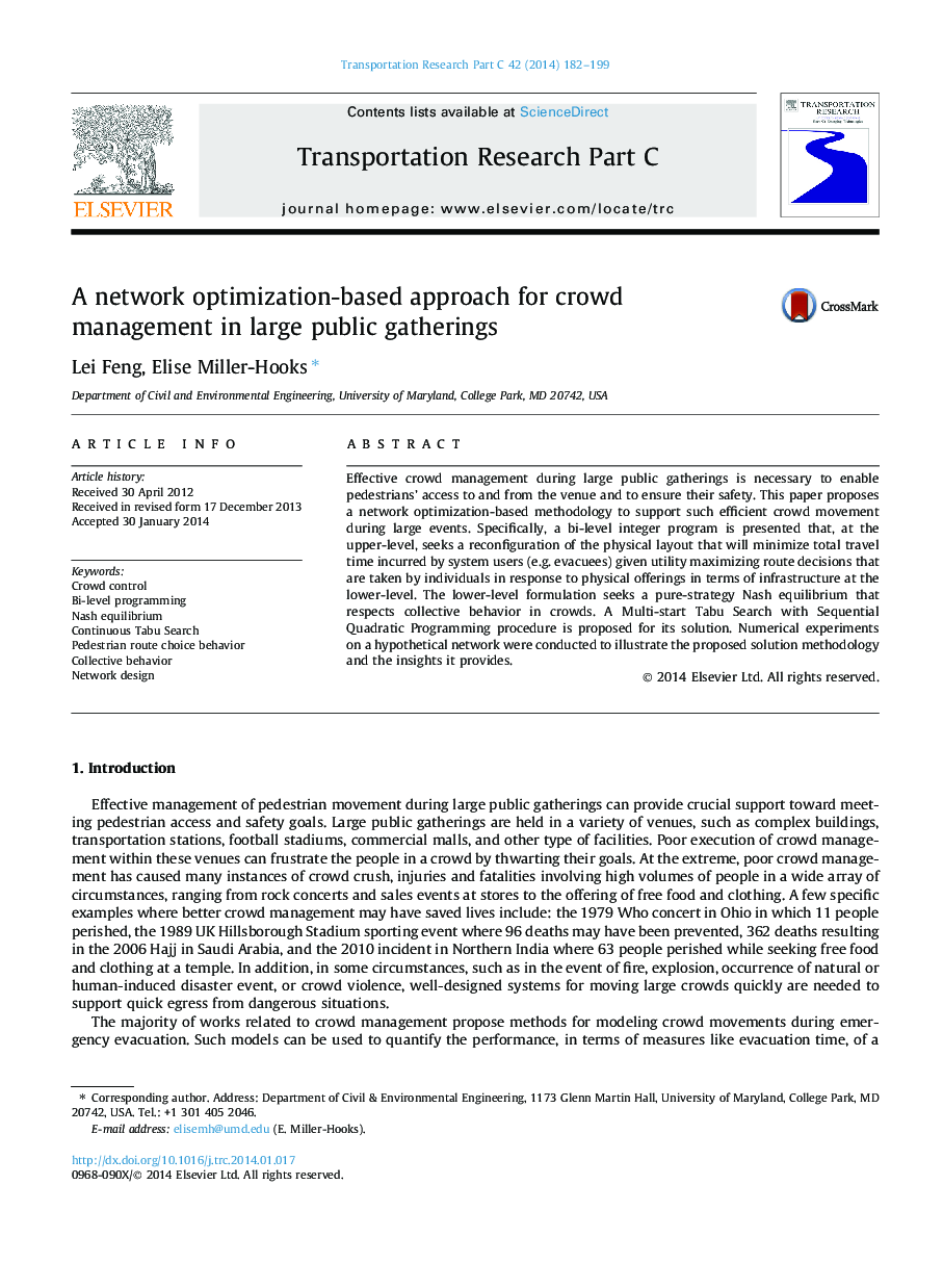 A network optimization-based approach for crowd management in large public gatherings