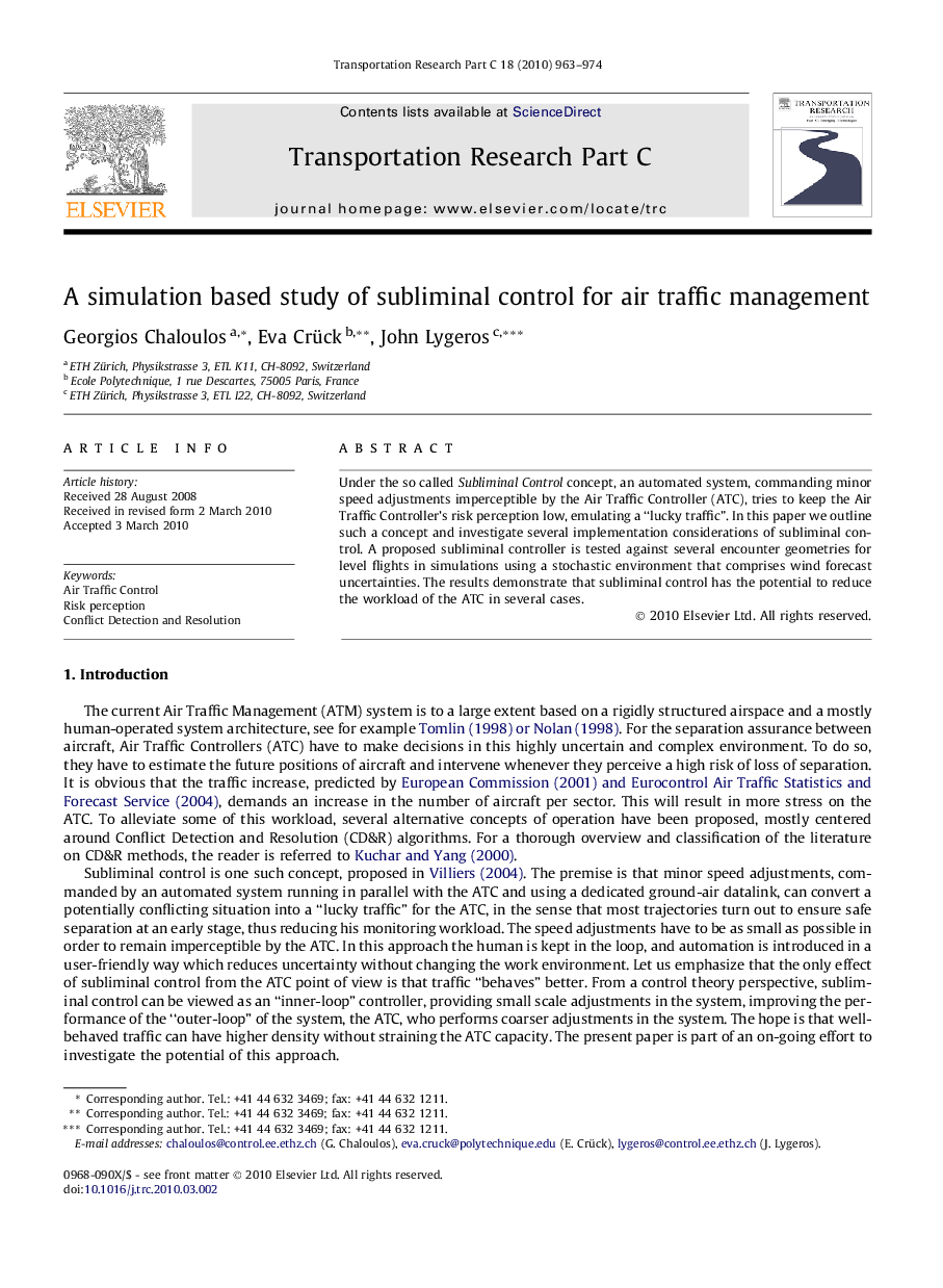 A simulation based study of subliminal control for air traffic management