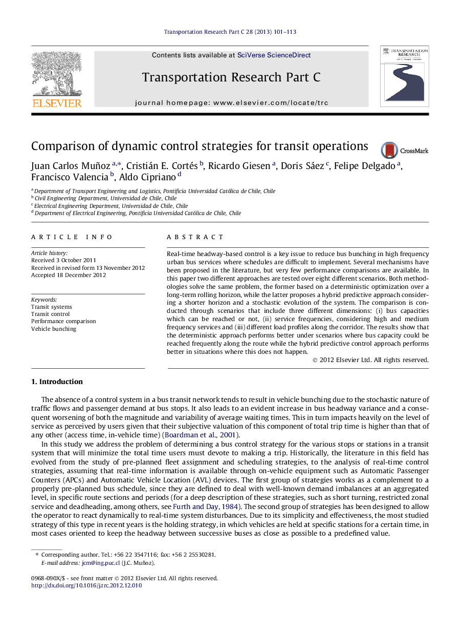 Comparison of dynamic control strategies for transit operations