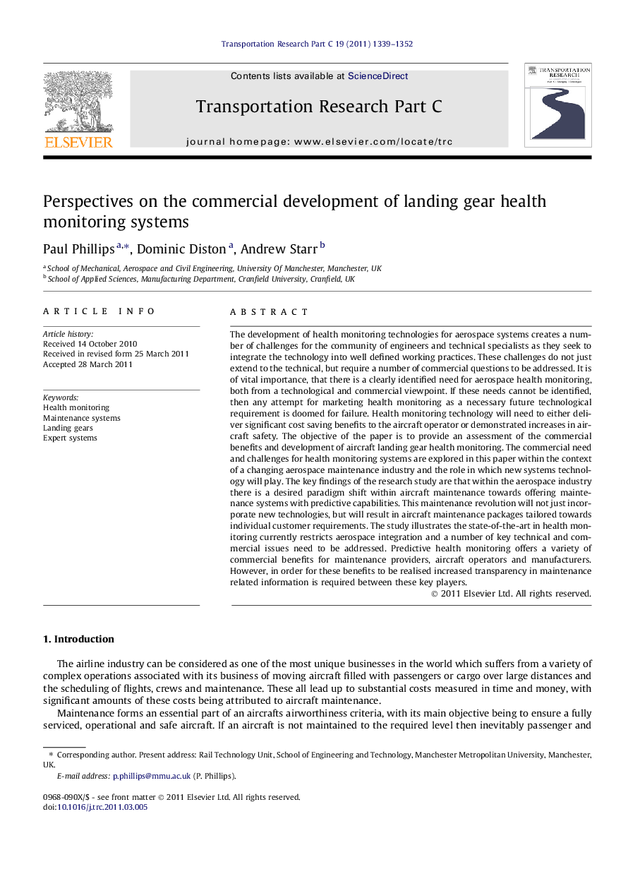 Perspectives on the commercial development of landing gear health monitoring systems