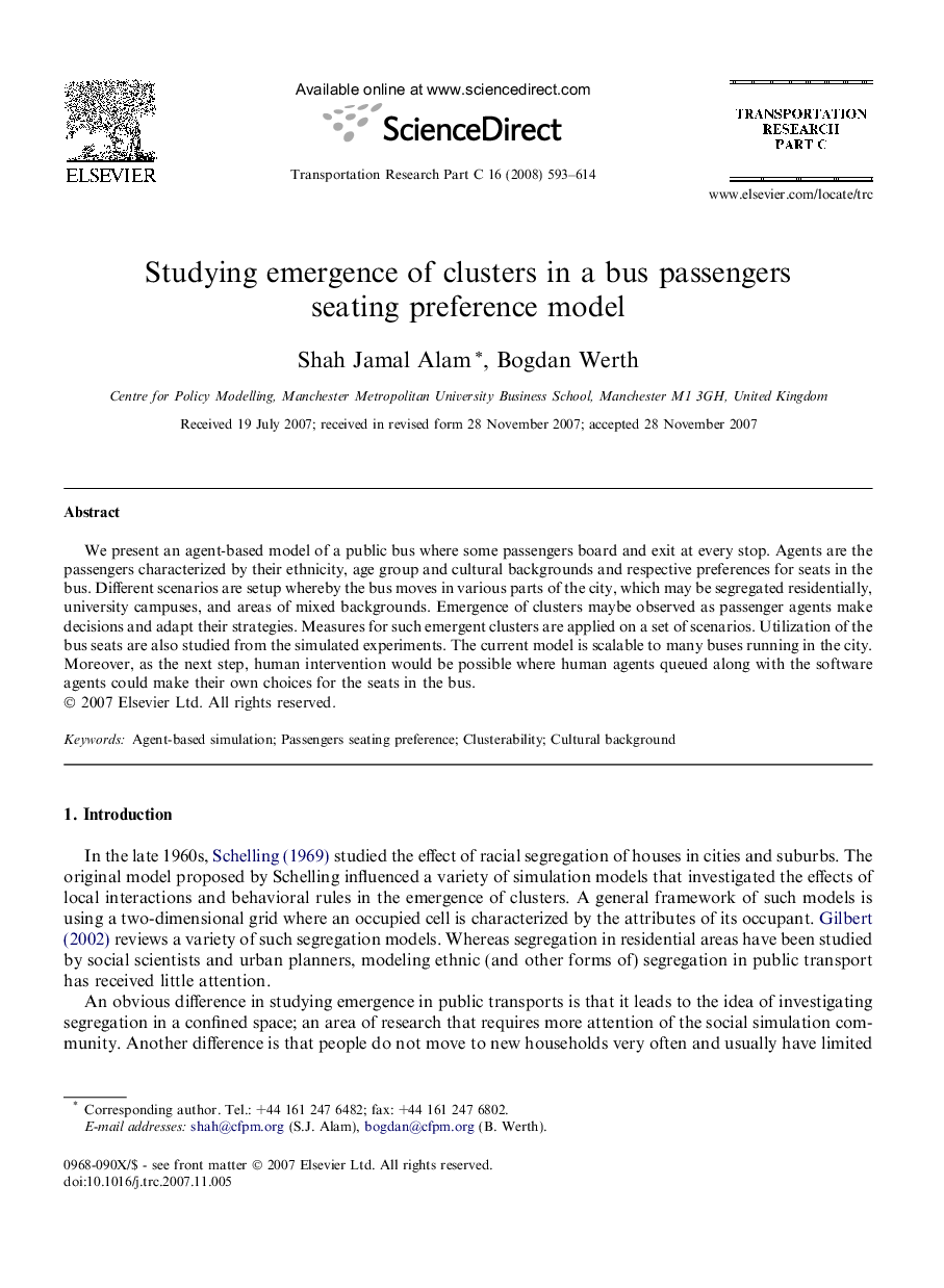 Studying emergence of clusters in a bus passengers seating preference model