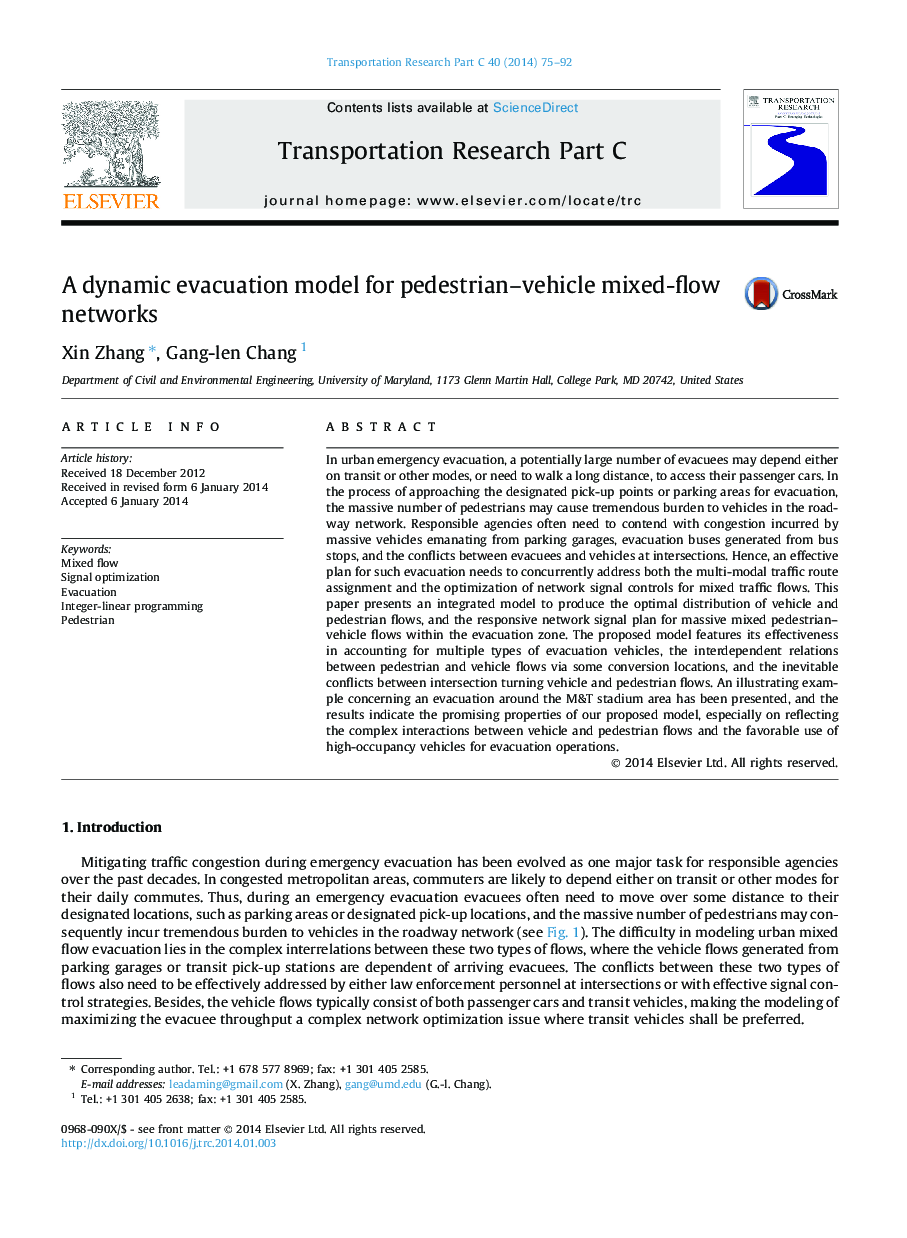 A dynamic evacuation model for pedestrian–vehicle mixed-flow networks