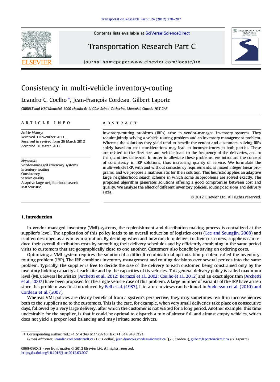 Consistency in multi-vehicle inventory-routing