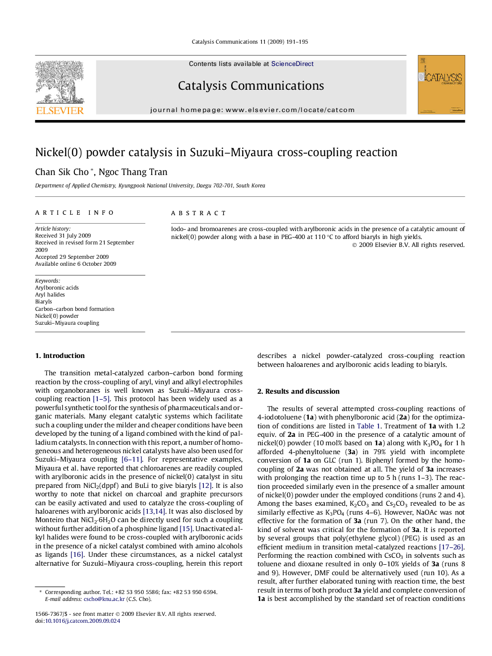 Nickel(0) powder catalysis in Suzuki–Miyaura cross-coupling reaction