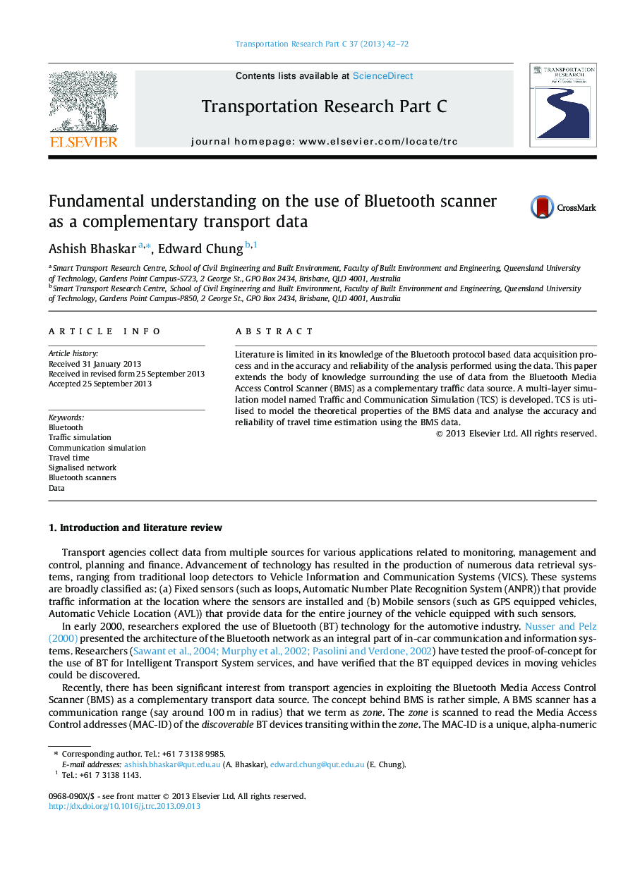 Fundamental understanding on the use of Bluetooth scanner as a complementary transport data