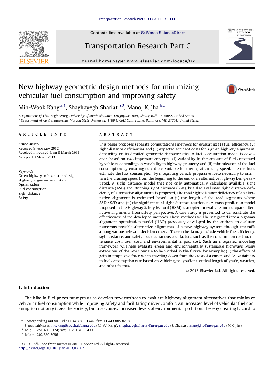 عکس صفحه اول مقاله: New highway geometric design methods for minimizing vehicular fuel consumption and improving safety New highway geometric design methods for minimizing vehicular fuel consumption and improving safety