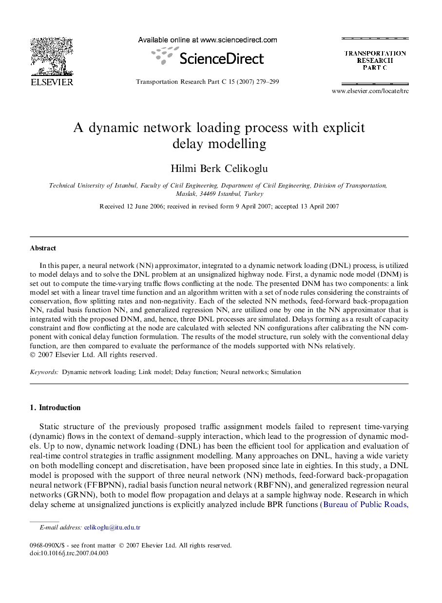 A dynamic network loading process with explicit delay modelling