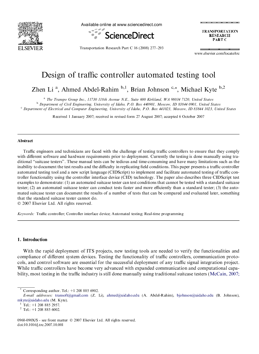 Design of traffic controller automated testing tool