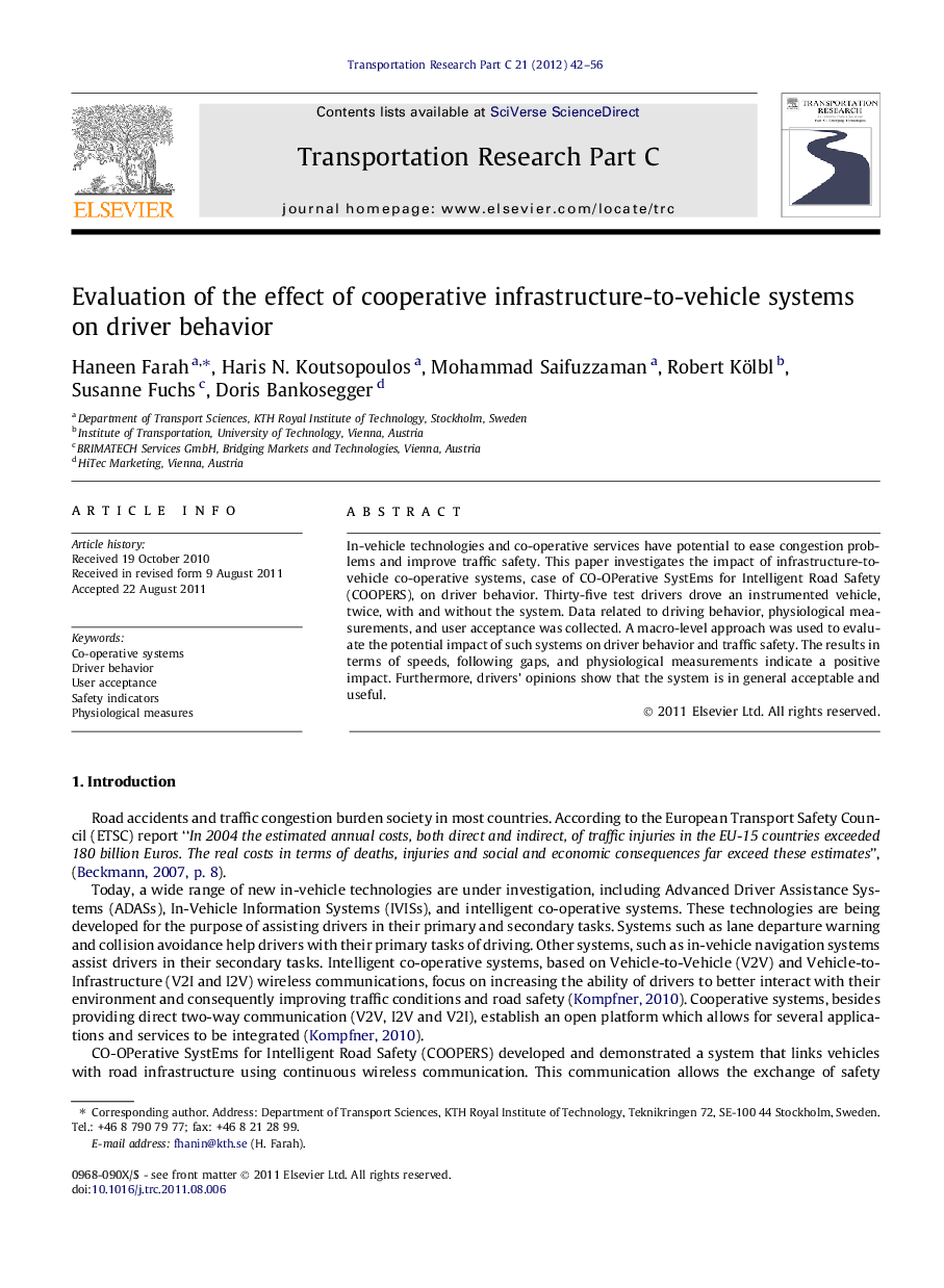 Evaluation of the effect of cooperative infrastructure-to-vehicle systems on driver behavior