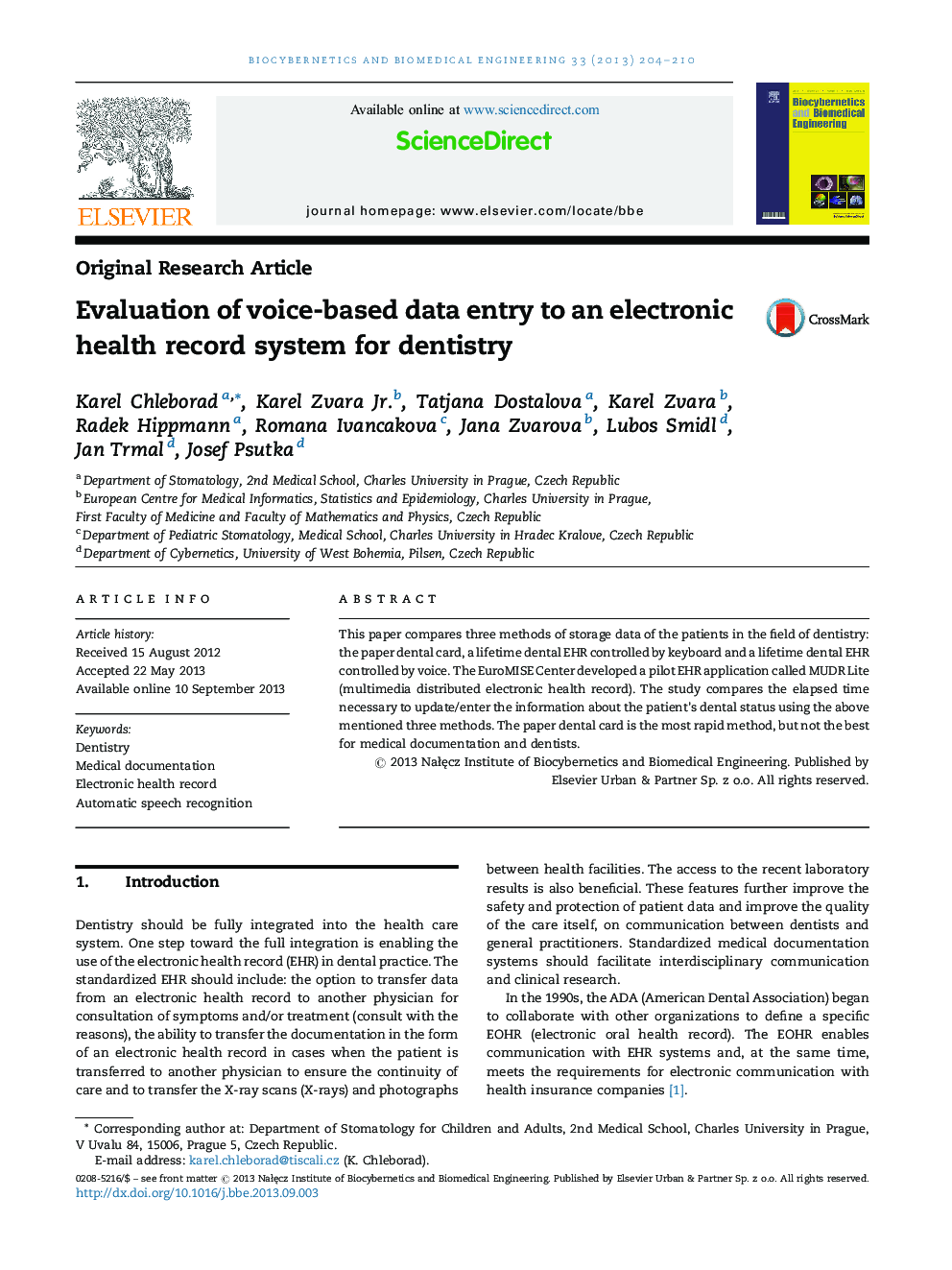 Evaluation of voice-based data entry to an electronic health record system for dentistry
