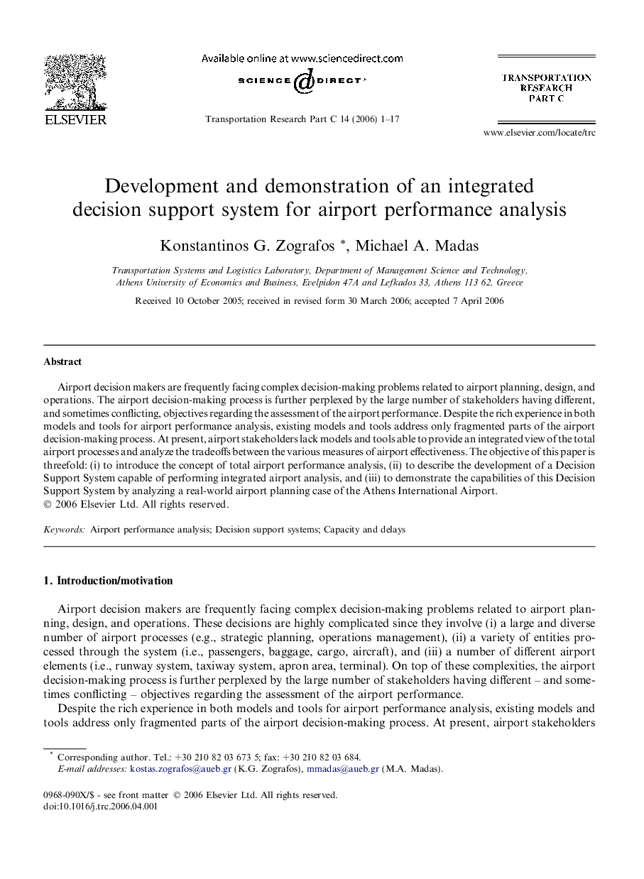 Development and demonstration of an integrated decision support system for airport performance analysis