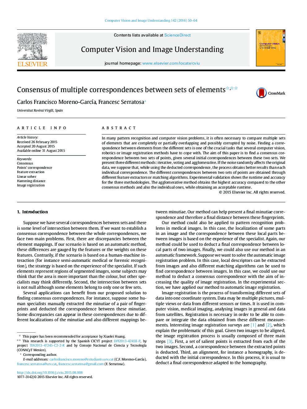 Consensus of multiple correspondences between sets of elements 