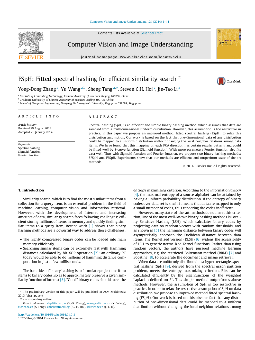 FSpH: Fitted spectral hashing for efficient similarity search 