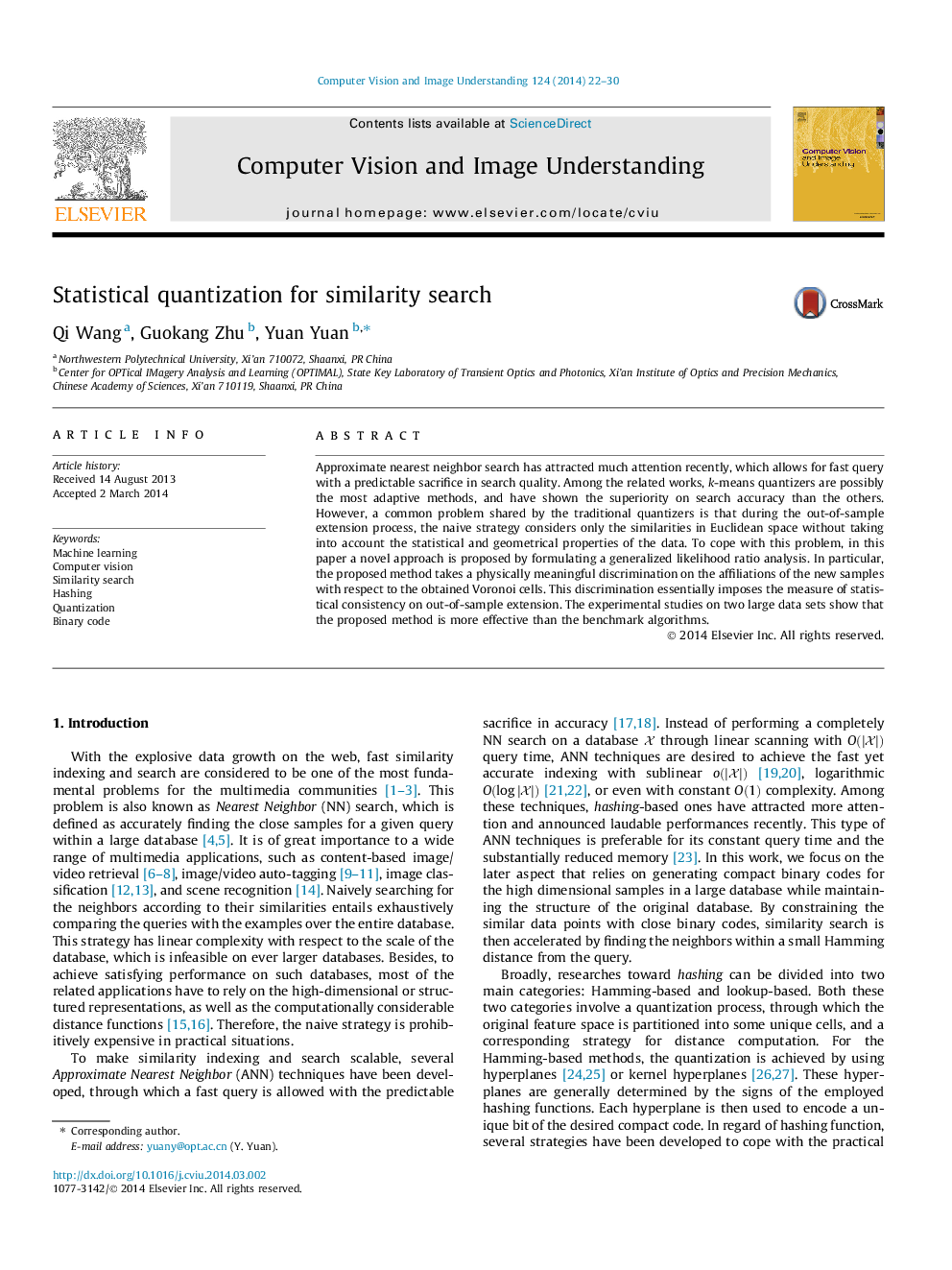 Statistical quantization for similarity search