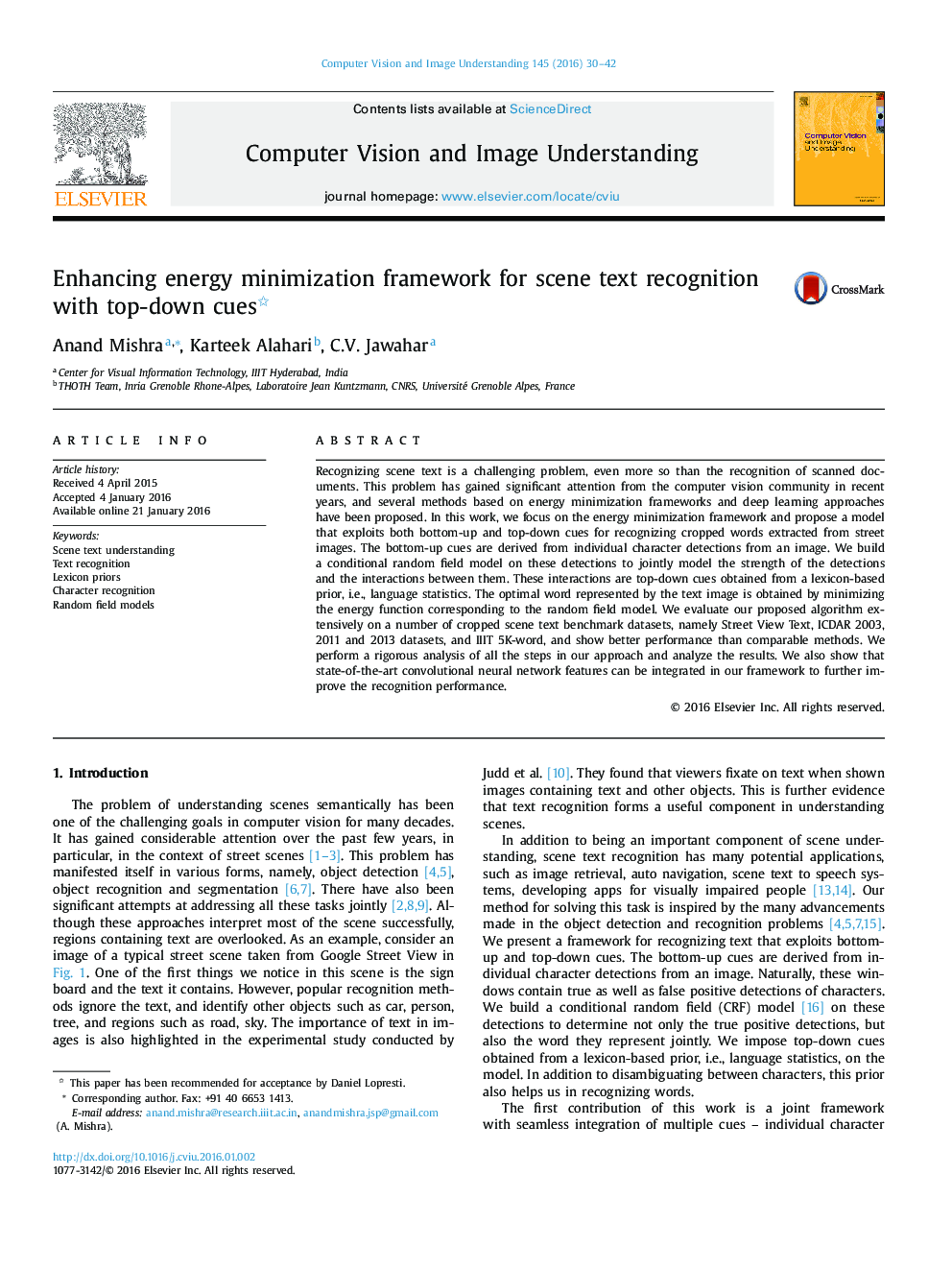 Enhancing energy minimization framework for scene text recognition with top-down cues 