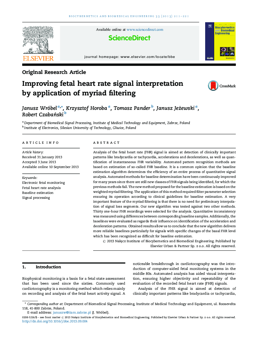 Improving fetal heart rate signal interpretation by application of myriad filtering