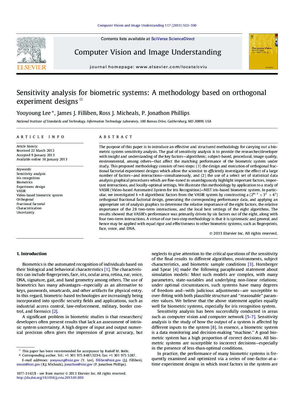 Sensitivity analysis for biometric systems: A methodology based on orthogonal experiment designs 