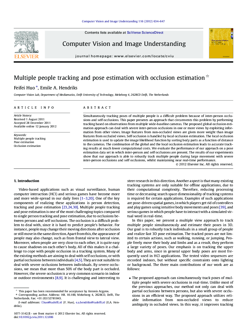 Multiple people tracking and pose estimation with occlusion estimation 