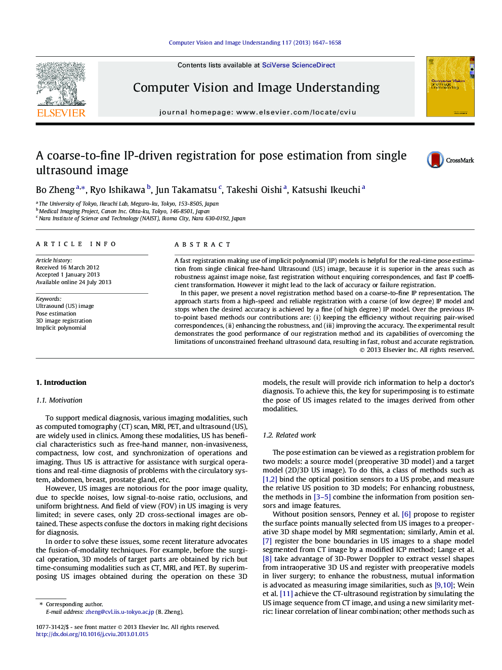 A coarse-to-fine IP-driven registration for pose estimation from single ultrasound image