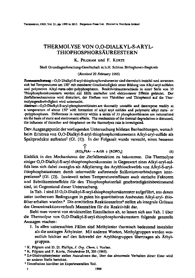 Thermolyse von O,O-dialkyl-S-aryl-thiophosphorsäureestern
