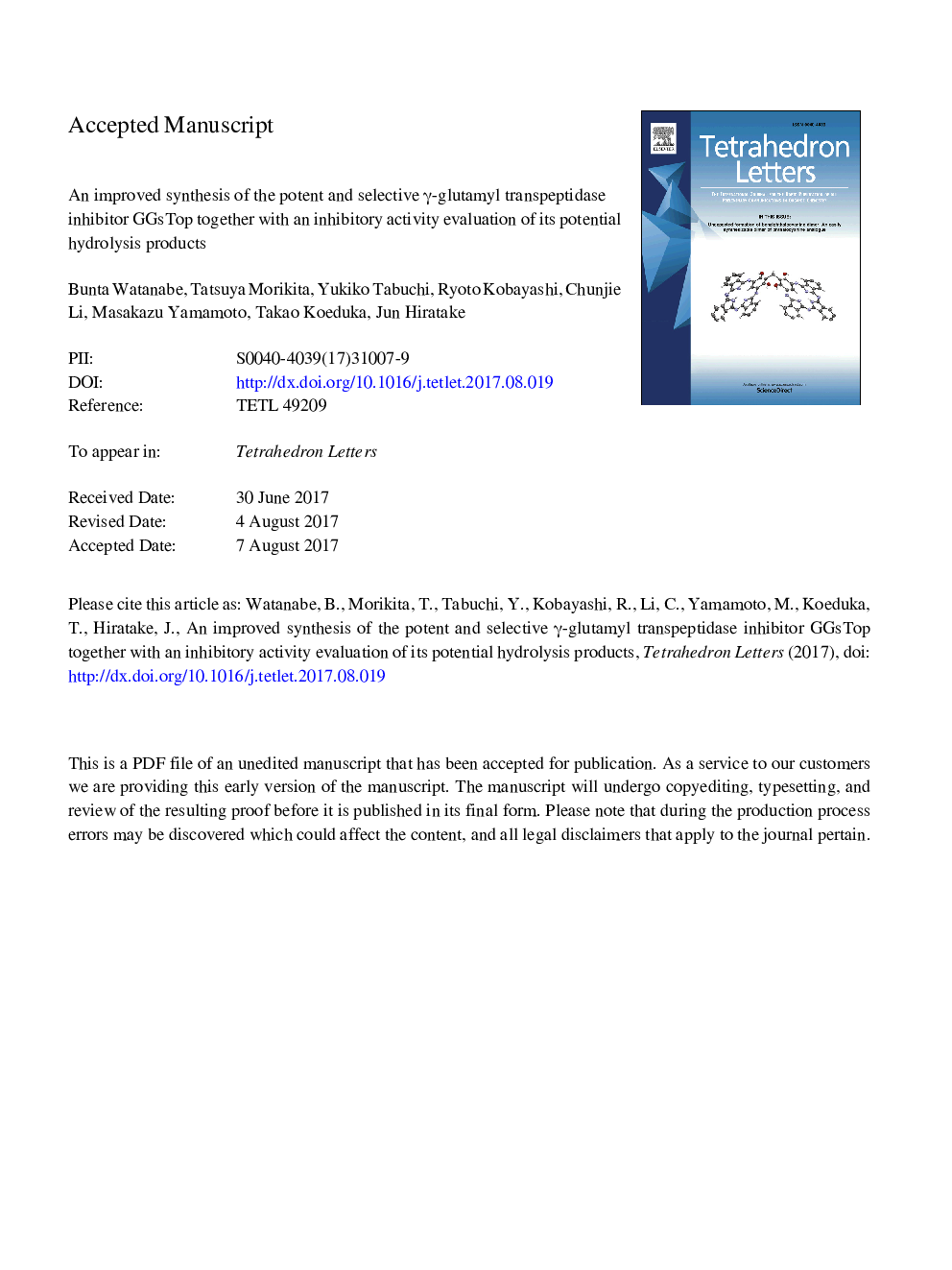 An improved synthesis of the potent and selective Î³-glutamyl transpeptidase inhibitor GGsTop together with an inhibitory activity evaluation of its potential hydrolysis products