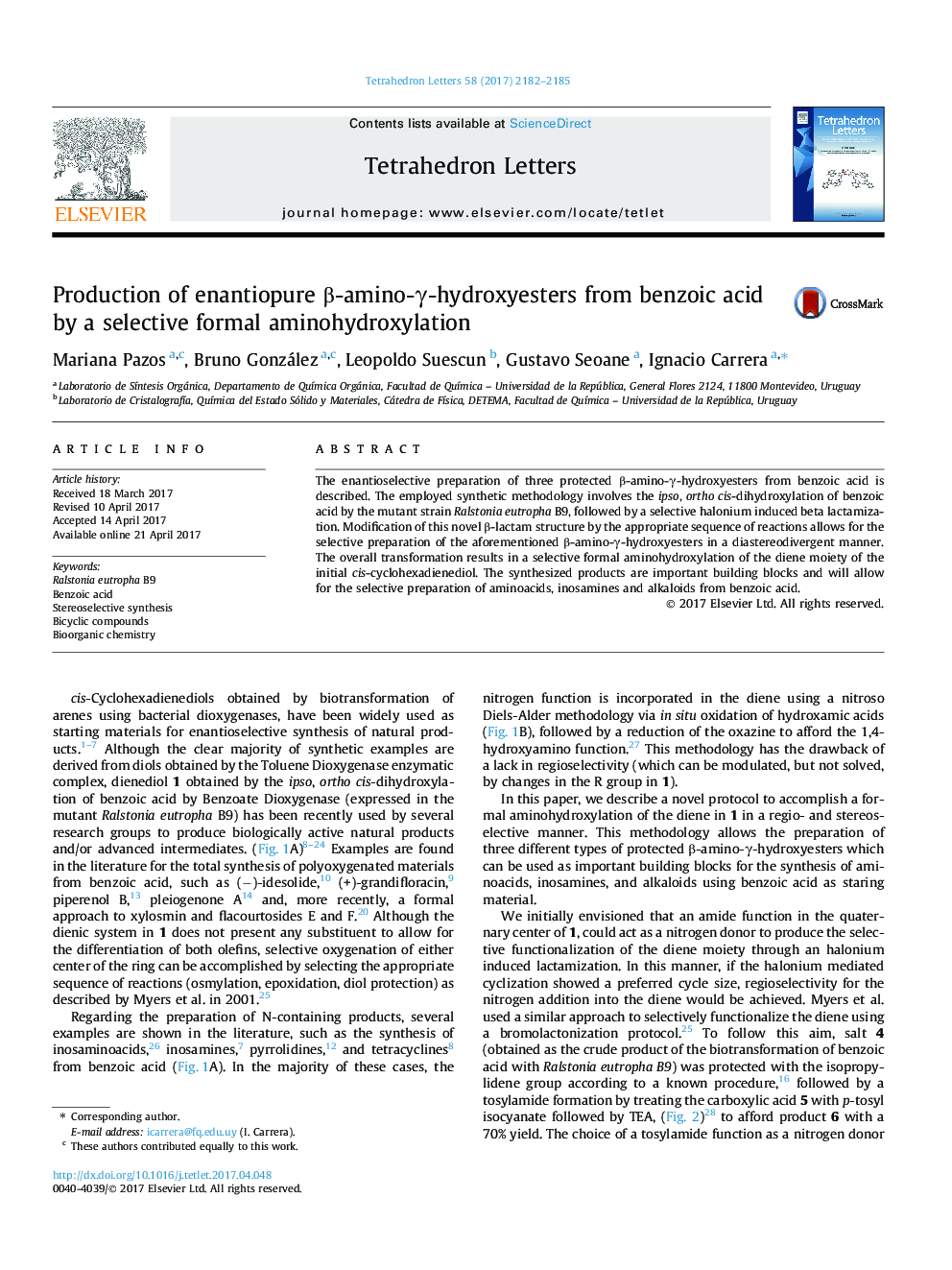 Production of enantiopure Î²-amino-Î³-hydroxyesters from benzoic acid by a selective formal aminohydroxylation