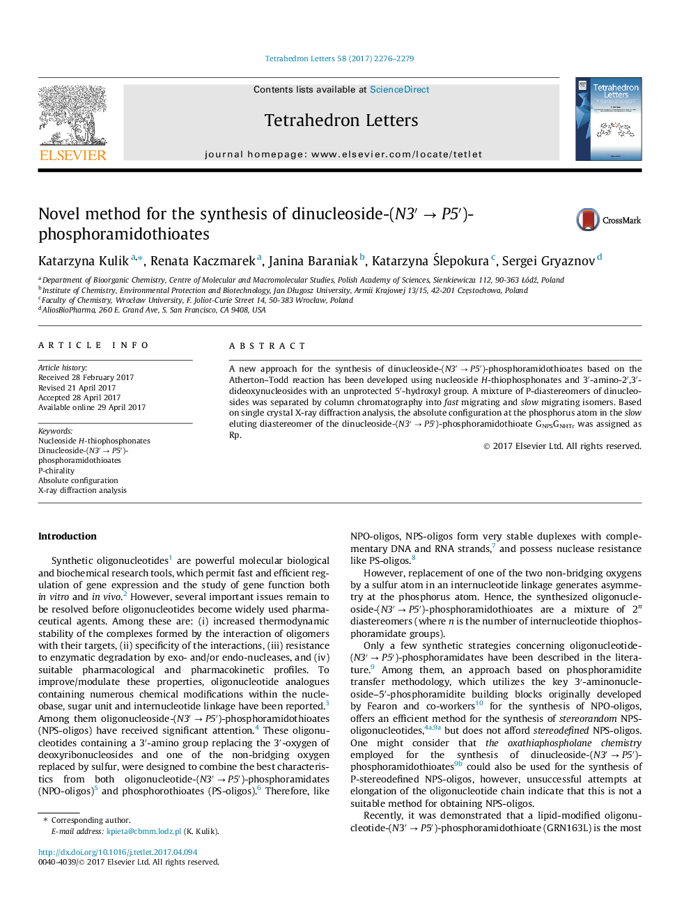 Novel method for the synthesis of dinucleoside-(N3â²Â âÂ P5â²)-phosphoramidothioates