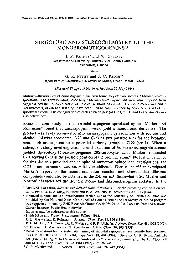 Structure and stereochemistry of the monobromotigogenins