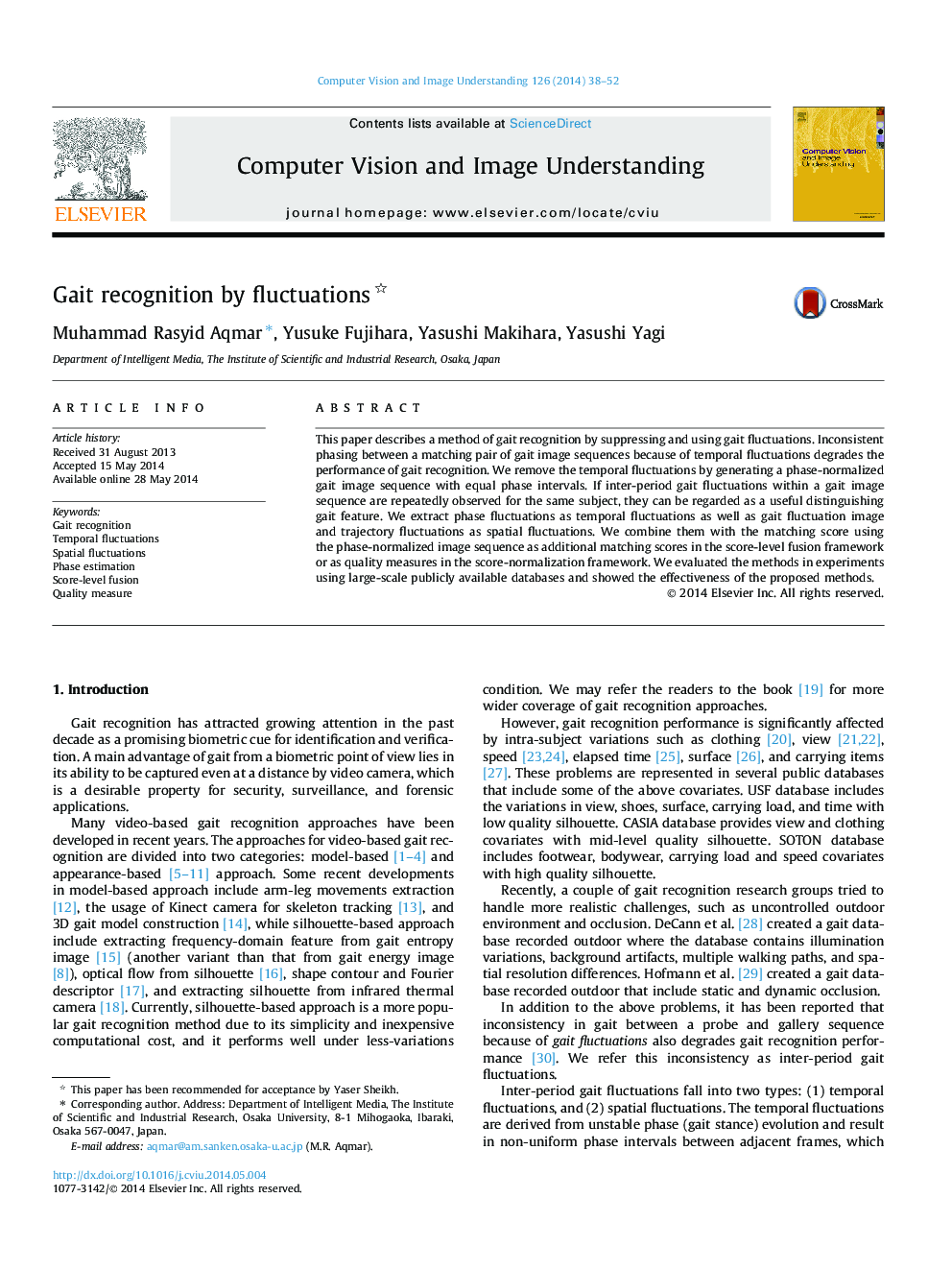 Gait recognition by fluctuations 