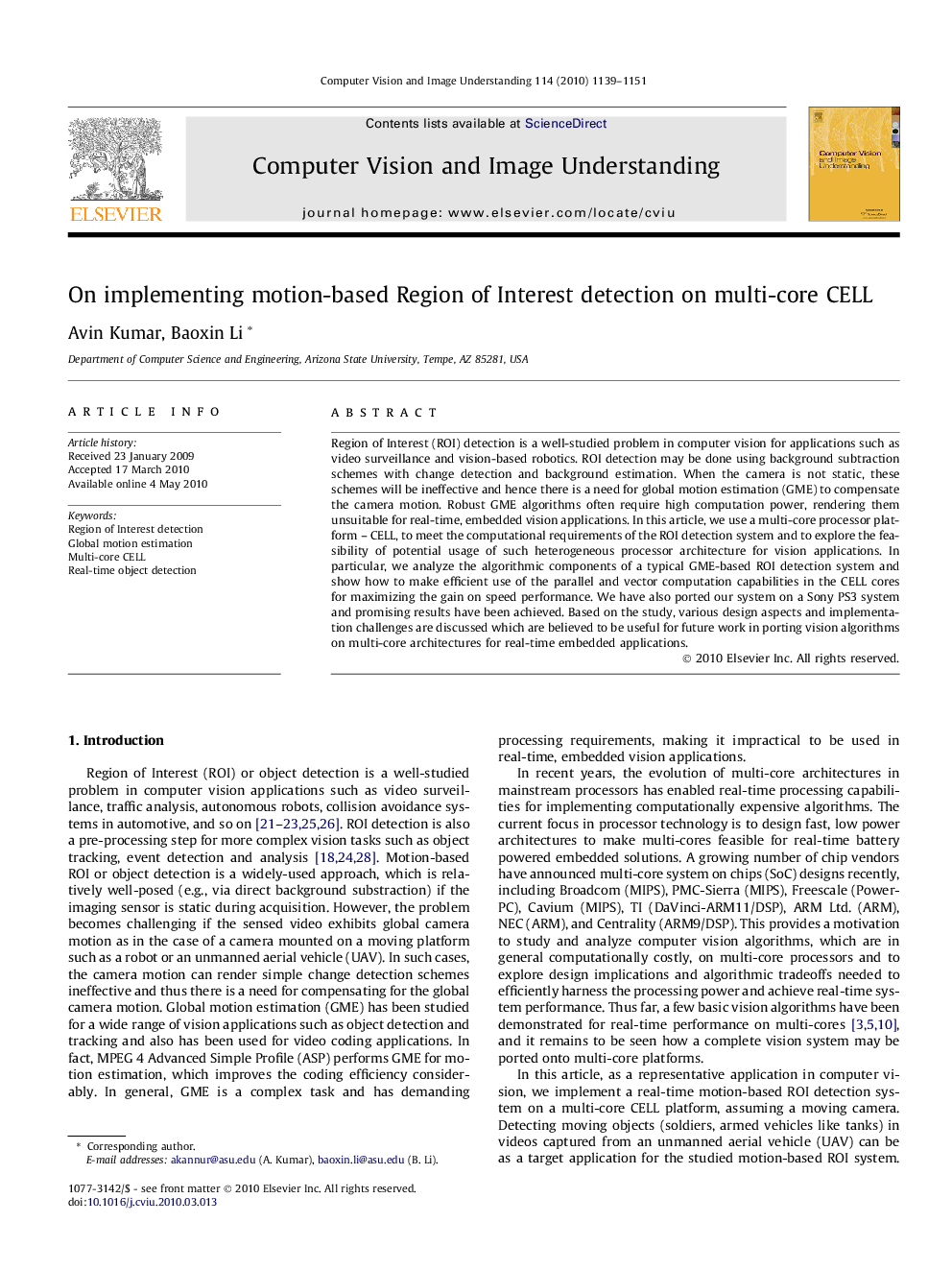 On implementing motion-based Region of Interest detection on multi-core CELL