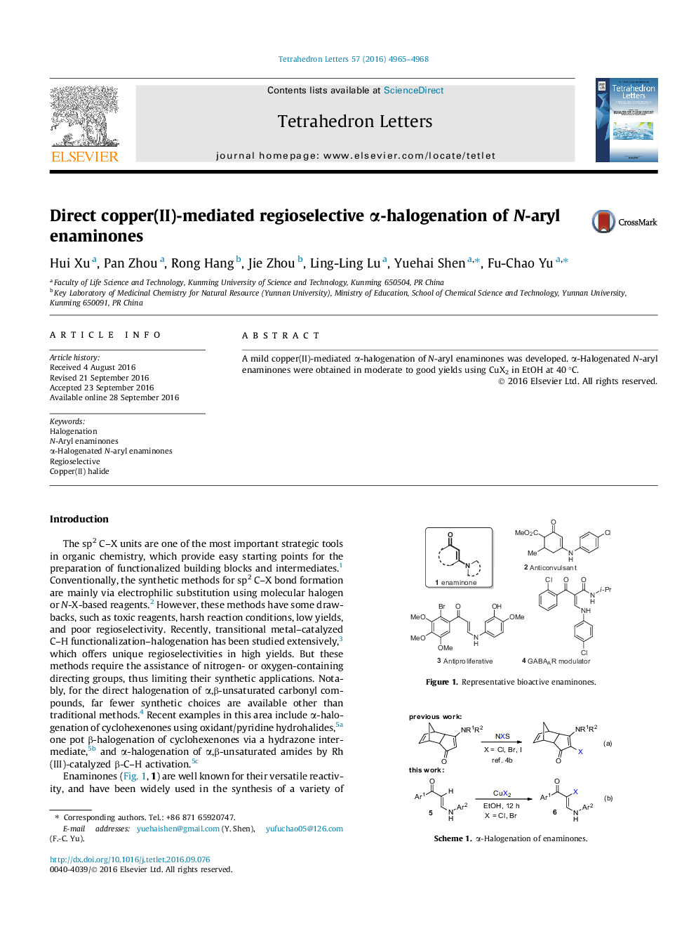 عکس صفحه اول مقاله: Direct copper(II)-mediated regioselective α-halogenation of N-aryl enaminones Direct copper(II)-mediated regioselective α-halogenation of N-aryl enaminones
