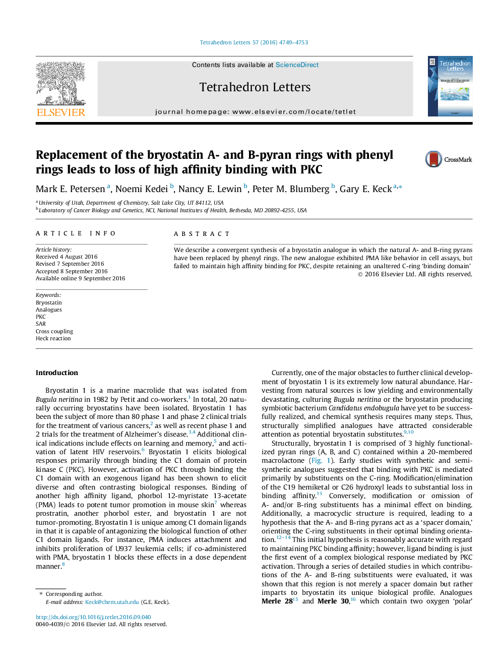 Replacement of the bryostatin A- and B-pyran rings with phenyl rings leads to loss of high affinity binding with PKC