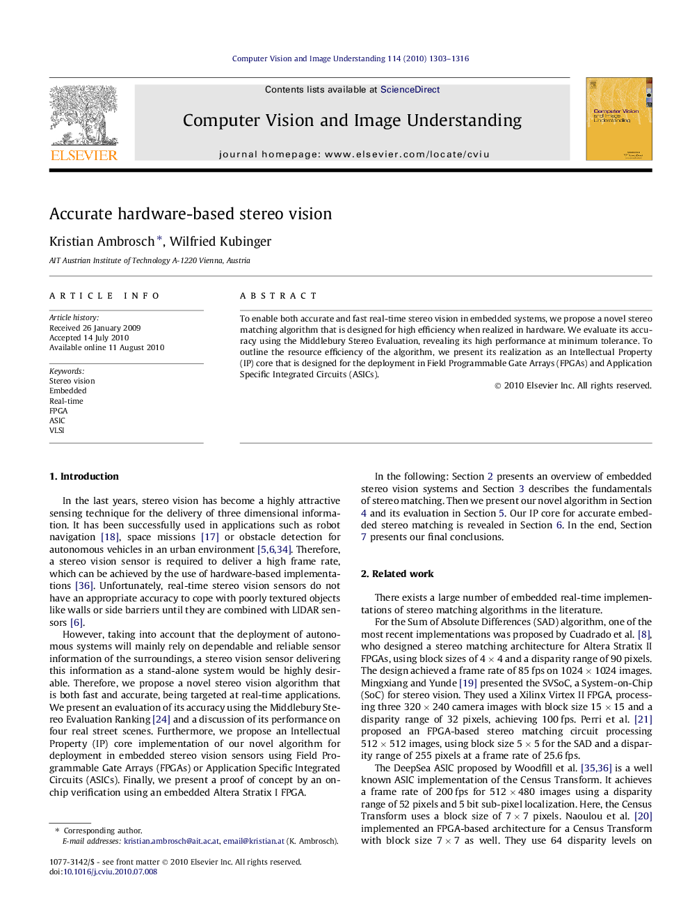 Accurate hardware-based stereo vision