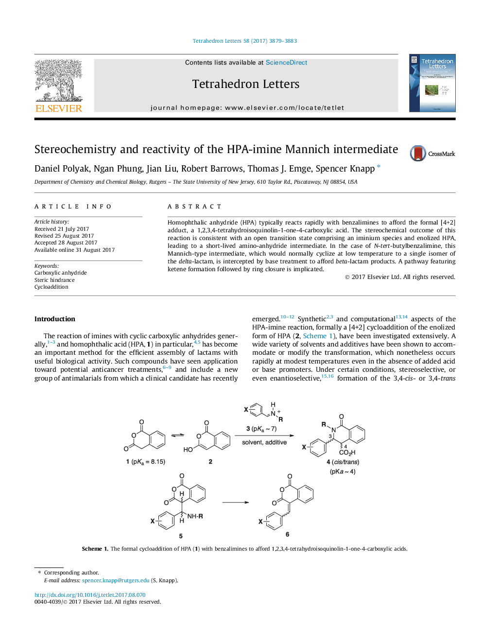 Stereochemistry and reactivity of the HPA-imine Mannich intermediate