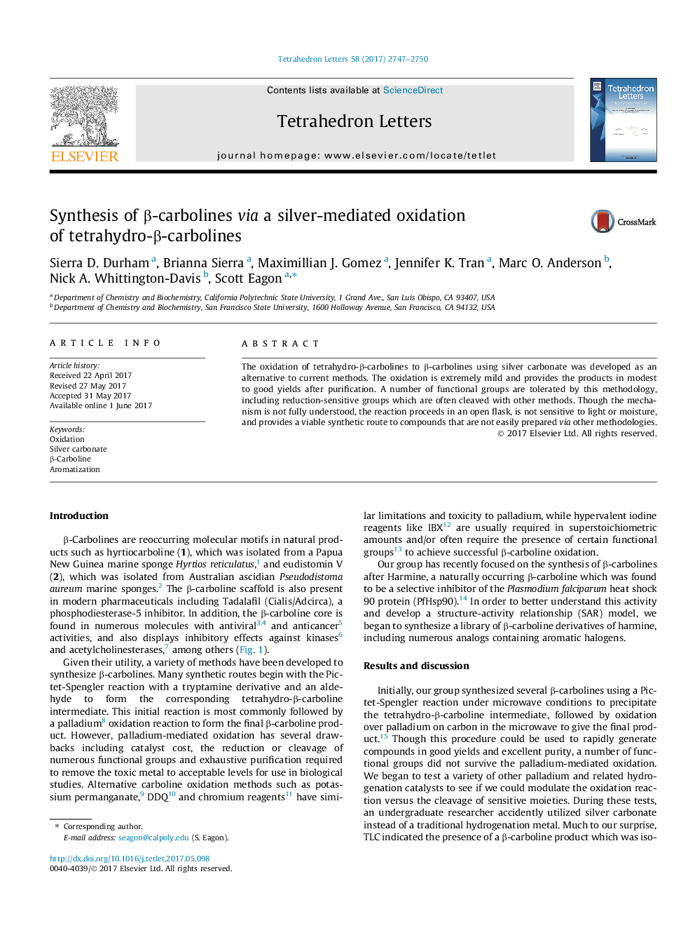 Synthesis of Î²-carbolines via a silver-mediated oxidation of tetrahydro-Î²-carbolines