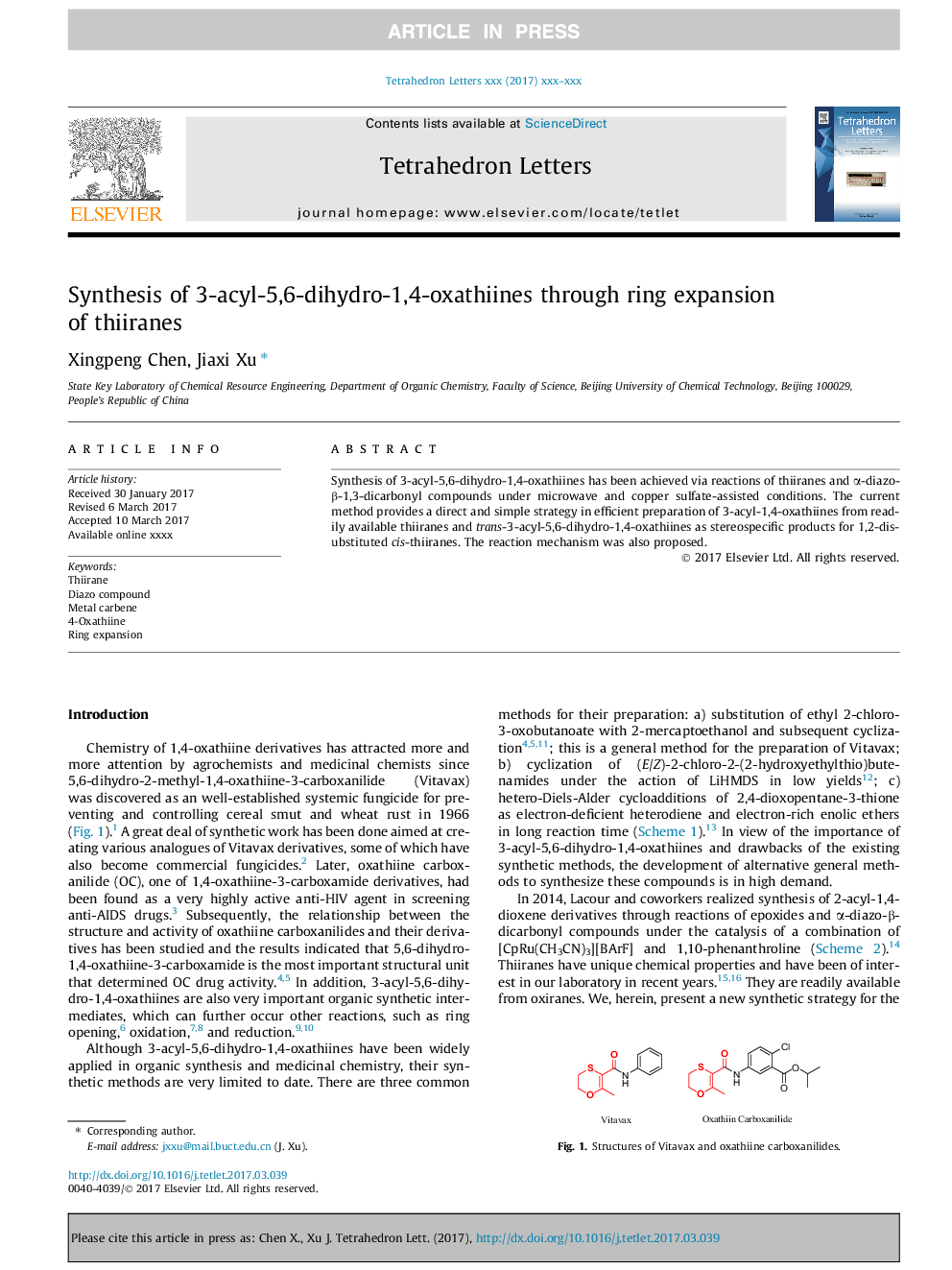 Synthesis of 3-acyl-5,6-dihydro-1,4-oxathiines through ring expansion of thiiranes