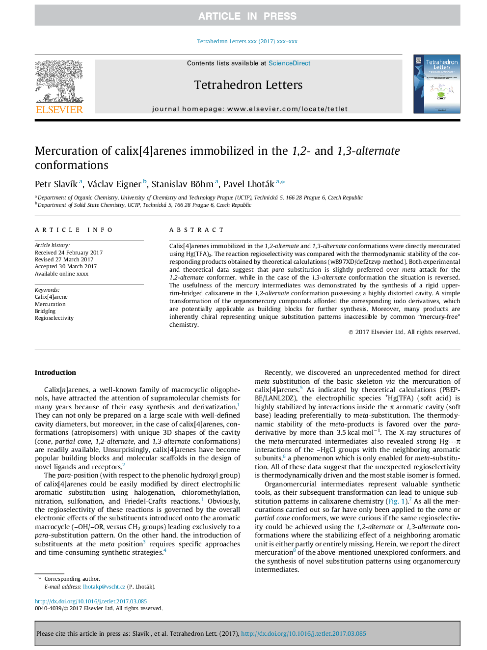 Mercuration of calix[4]arenes immobilized in the 1,2- and 1,3-alternate conformations