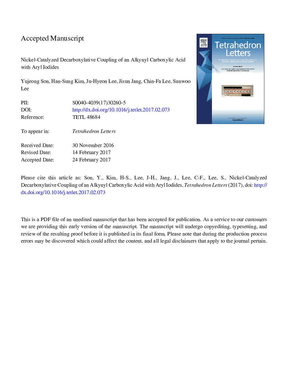 Nickel-catalyzed decarboxylative coupling of an alkynyl carboxylic acid with aryl iodides