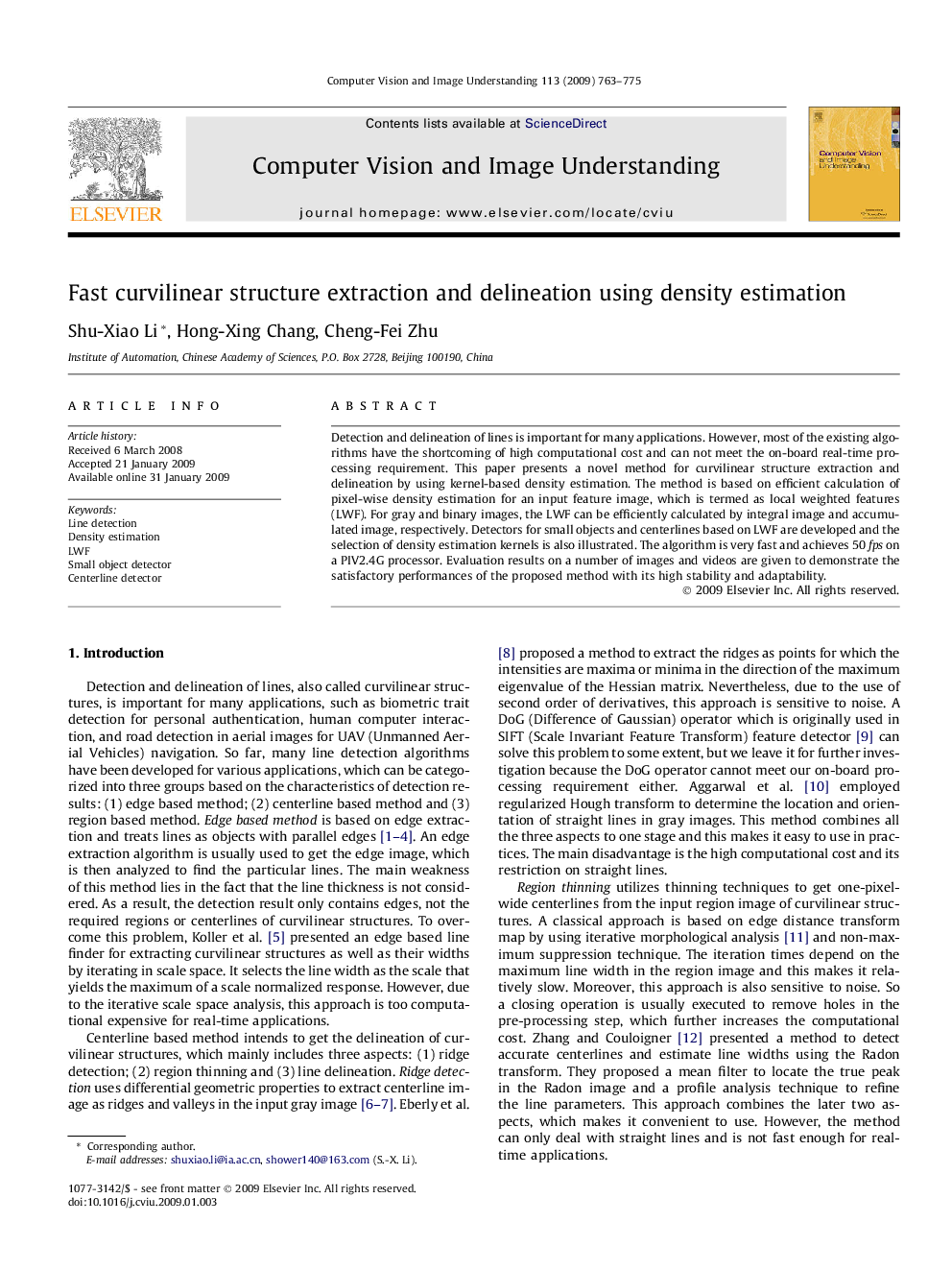 Fast curvilinear structure extraction and delineation using density estimation