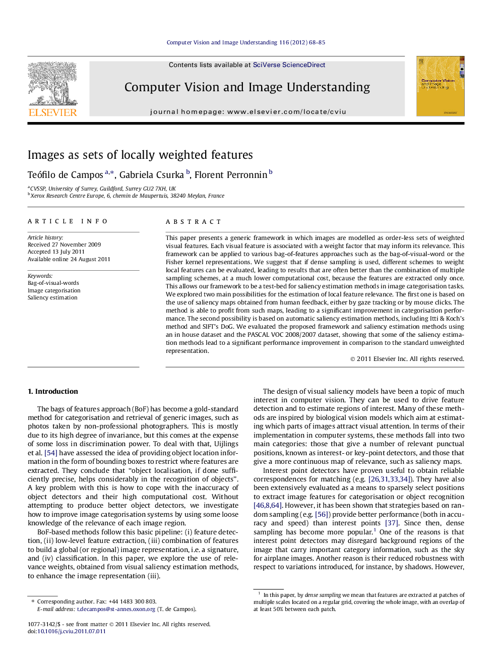 Images as sets of locally weighted features