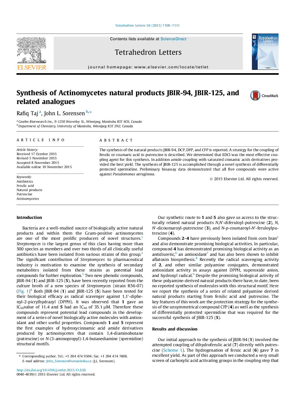 Synthesis of Actinomycetes natural products JBIR-94, JBIR-125, and related analogues