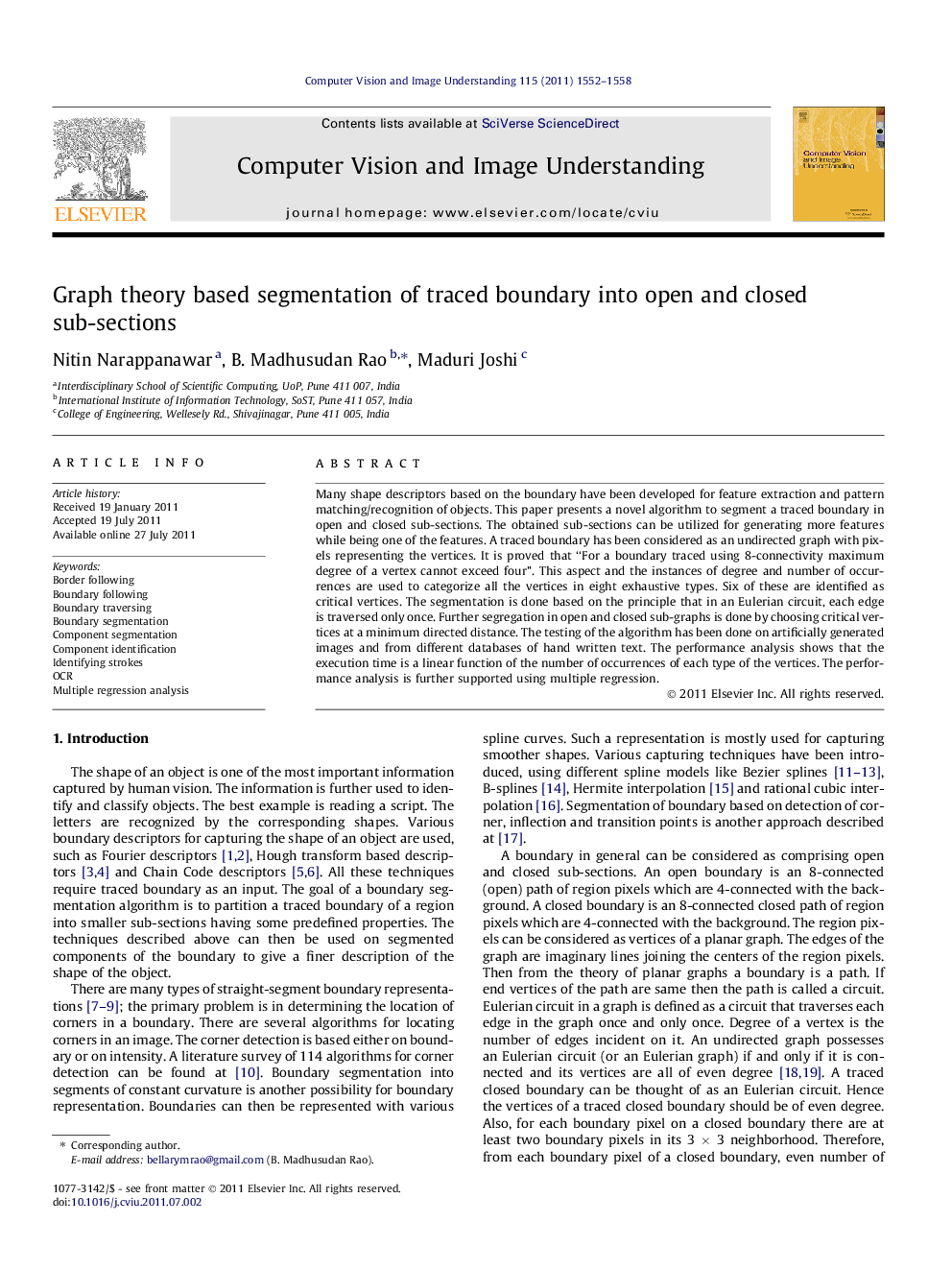 Graph theory based segmentation of traced boundary into open and closed sub-sections