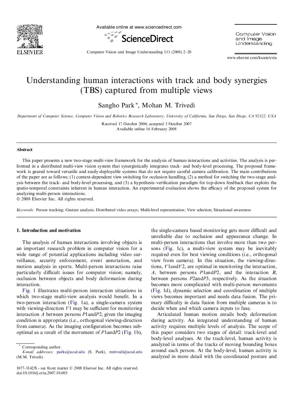 Understanding human interactions with track and body synergies (TBS) captured from multiple views