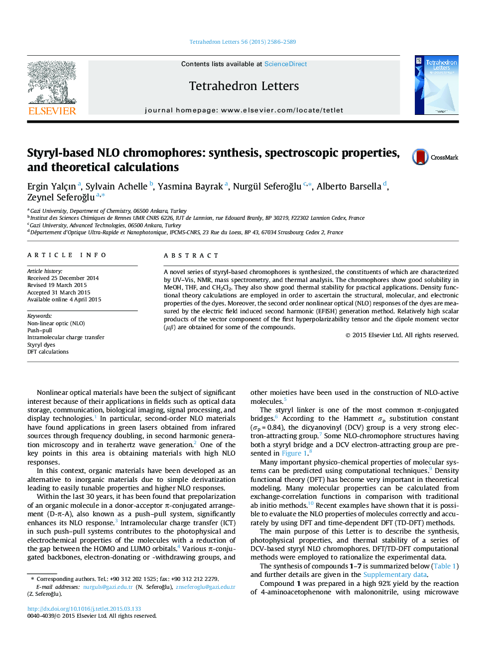 Styryl-based NLO chromophores: synthesis, spectroscopic properties, and theoretical calculations