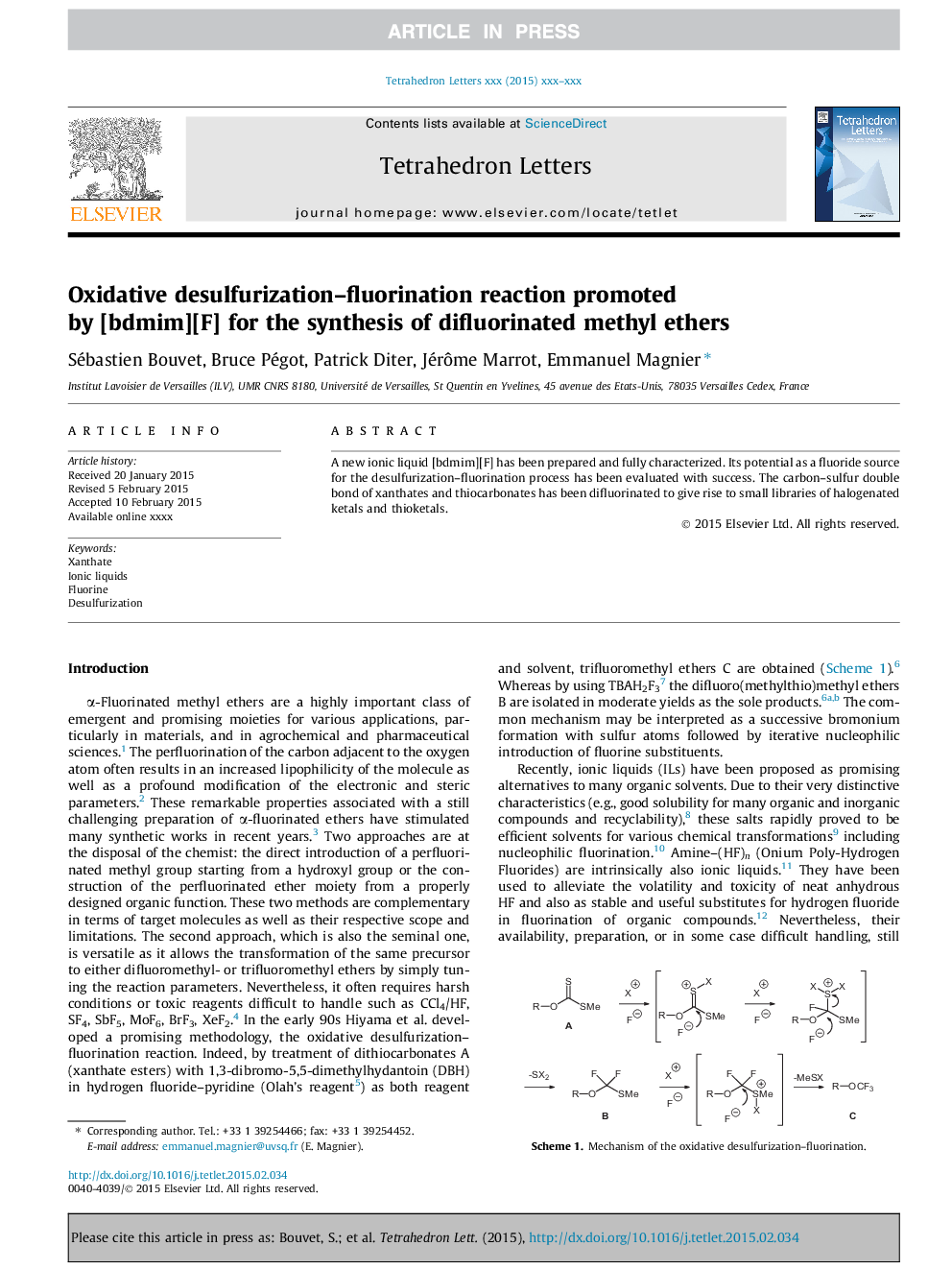 Oxidative desulfurization-fluorination reaction promoted by [bdmim][F] for the synthesis of difluorinated methyl ethers