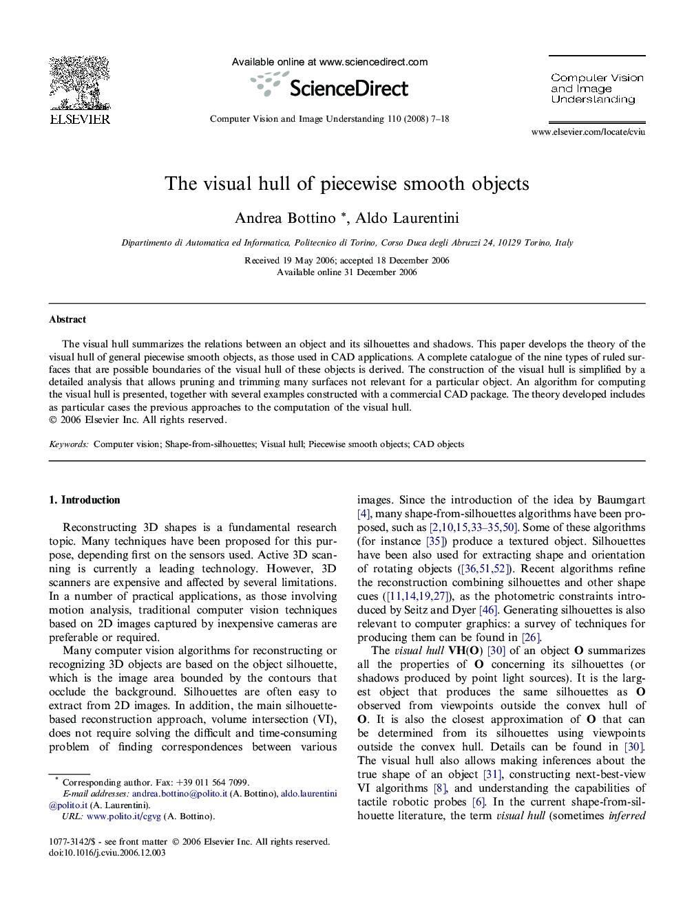 The visual hull of piecewise smooth objects