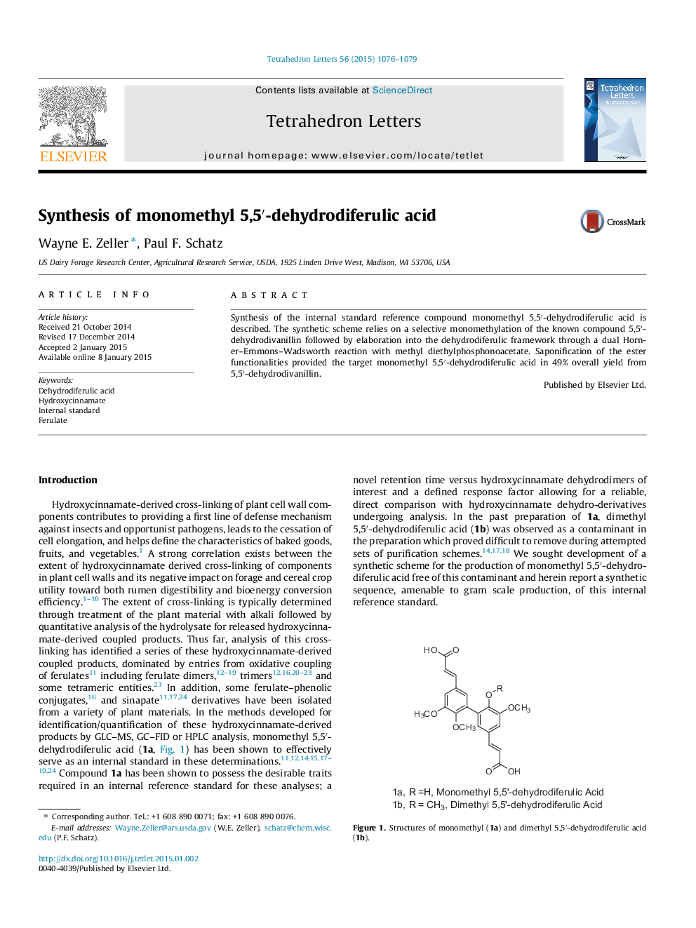 Synthesis of monomethyl 5,5â²-dehydrodiferulic acid