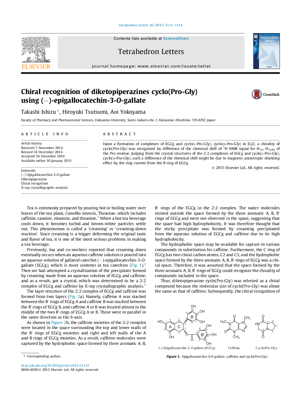 Chiral recognition of diketopiperazines cyclo(Pro-Gly) using (â)-epigallocatechin-3-O-gallate