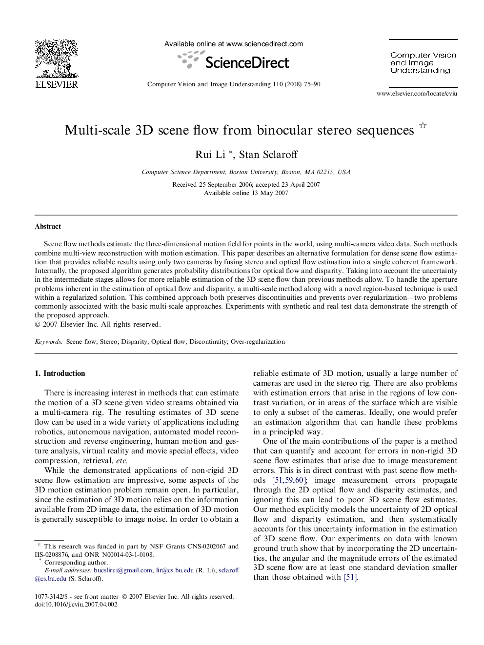 Multi-scale 3D scene flow from binocular stereo sequences 